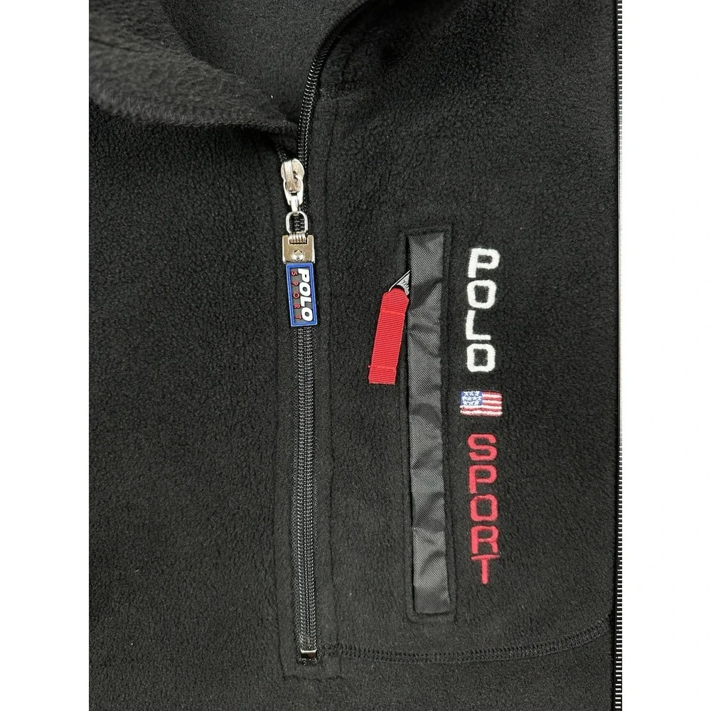 Vintage Polo Sport Ralph Lauren Quarter Zip Fleece Black Mens Large Made In USA